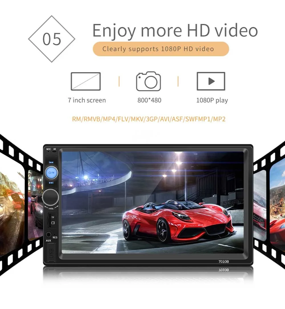 

Wholesale 12pcs 7010B 7" car mp5 player Stereo BT handsfree 1080P HD video headunit recorder mirror link FM reverse image USB SD