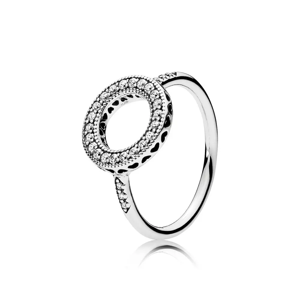 Новая мода для женщин кольца из стерлингового серебра 925 Розовое Золотое любовное сердце цветок круг Кристалл палец кольцо для свадьбы ювелирные изделия подарок