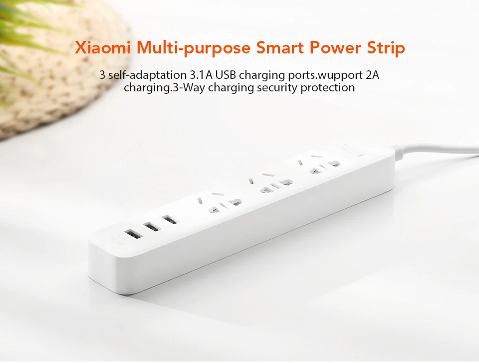Original Xiaomi Mijia Smart Power Strip 3 2A Fast Charging USB Ports + 3 Sockets Xiaomi Xiaom MI Smart Home Black With Adapter (1)