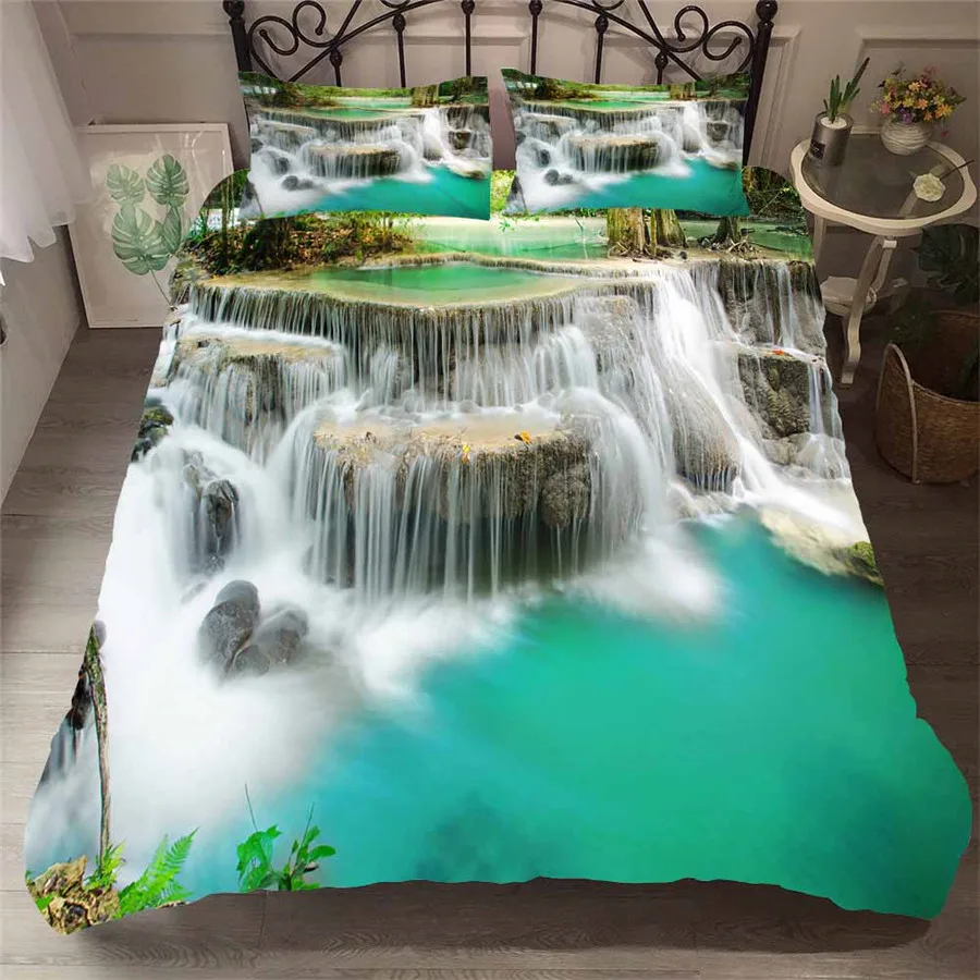 

Bedding Set 3D Printed Duvet Cover Bed Set Forest waterfall Home Textiles for Adults Bedclothes with Pillowcase #SL08