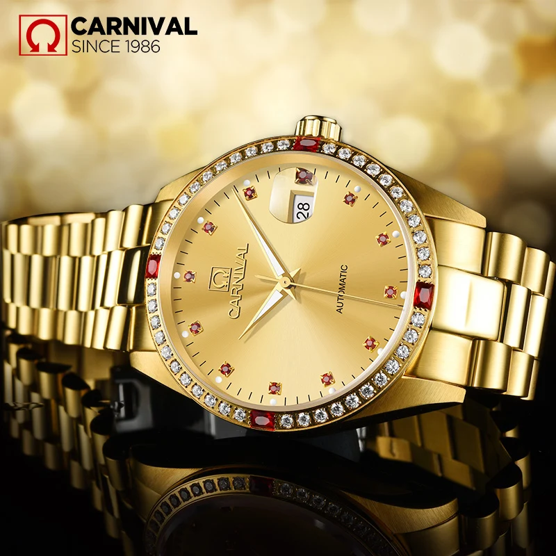 2017 CARNIVAL Noble Ruby Inlaid Automatic Mechanical Men Watche TopBrand Luxury Montre Luminous Waterproof Gold Strip relogio ларес люстра gold f ruby