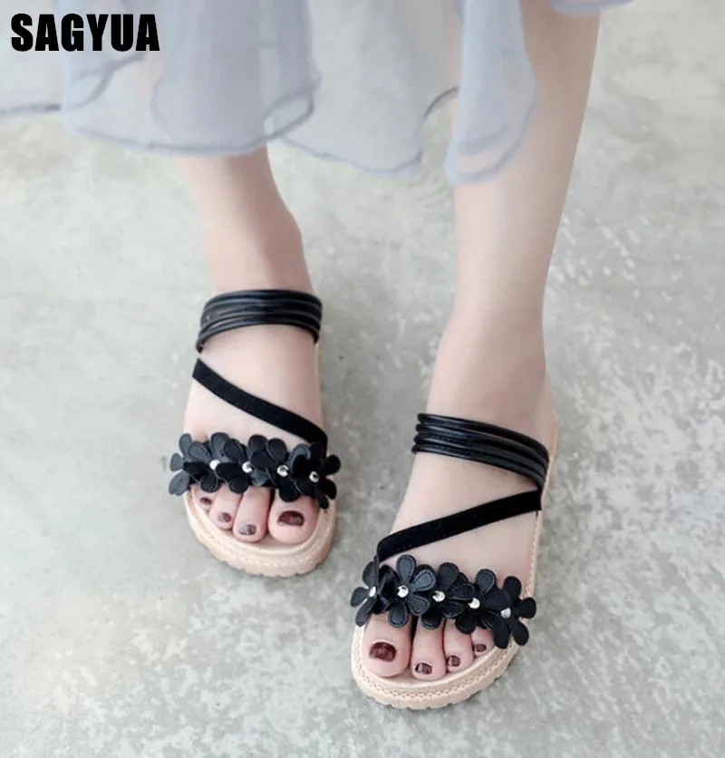 

2019 Summer Women slippers Open Toe Sandals Shoes Ladies Casual Platform shoes Beach flip flops outdoor Slip on Flat Slides A37