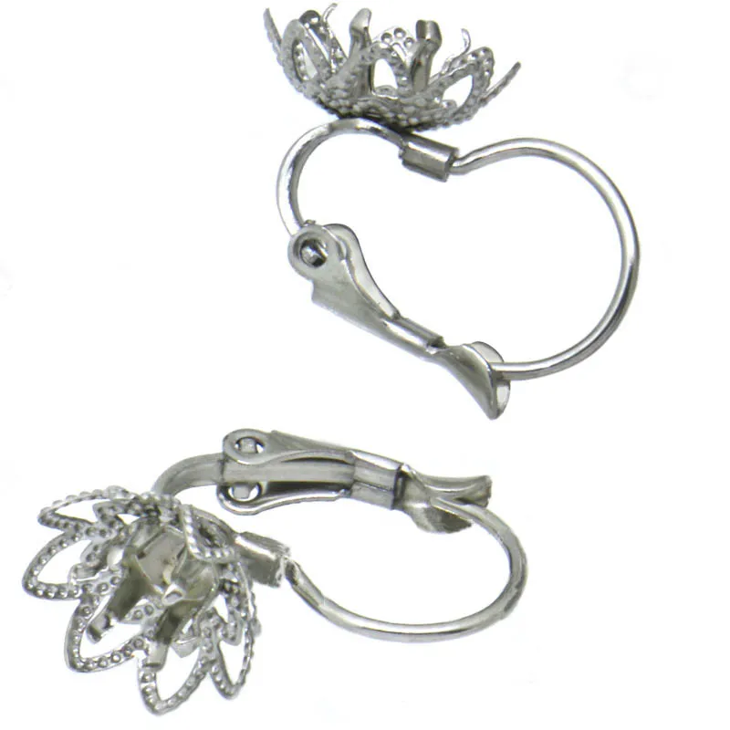 

Stainless Steel Ear Clip Wire Hook Earrings Settings with Filigree Prongs Flower Cabochons Bases DIY Findings Making