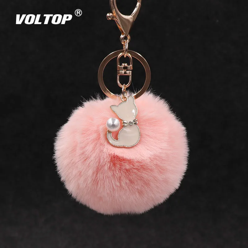 

Cute Pink Cat Fur Car Accessories for Girls Keychain Car Ornament Pendant Pompom Fake Fur Ball Key Chain Bag Charms Keyring