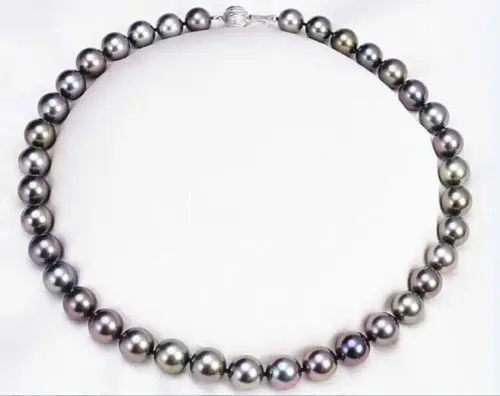 

FREE SHIPPING HOT sell new Style >>>> 18"10-11MM NATURALrROUND TAHITIAN BLACK RED PEARL NECKLACE 17INCH