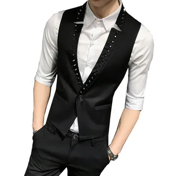 

Men's suit vest bar nightclub rivet Slim V-neck luxury punk wind stage performance clothing trend male vest 2019 New