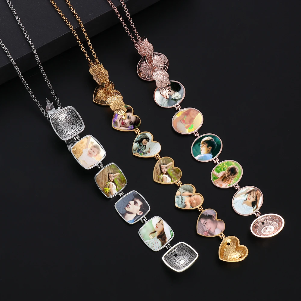 

Hot Magic 4 Photo Pendant Memory Floating Locket Necklace Angel Wings Flash Box Fashion Album Box Necklaces Creative Jewelry