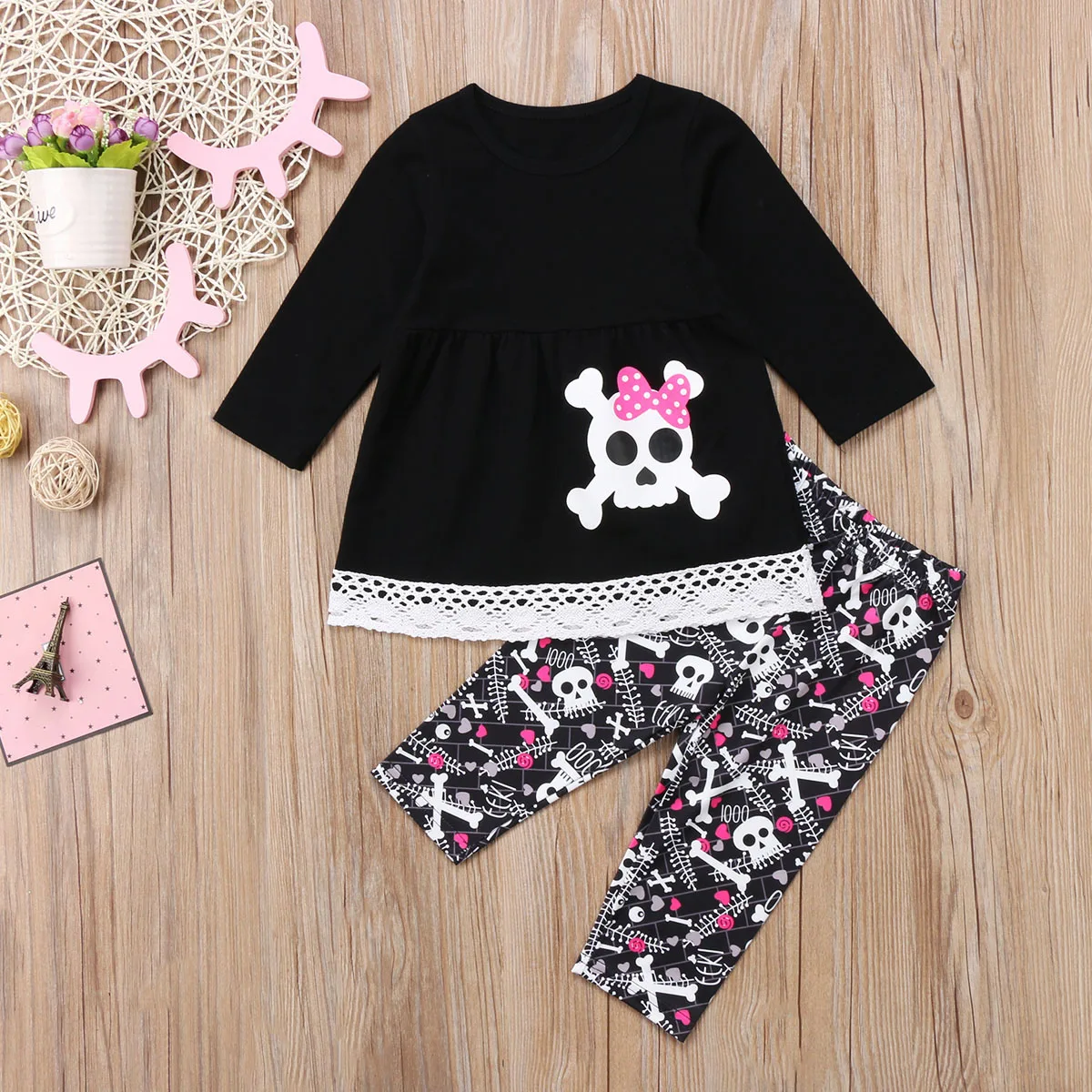 Toddler Kids Baby Girls Clothes Set Long Sleeve Top Lace Dress+Pants