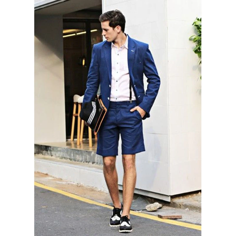 Contracción seguro curso Novedad de 2018! traje azul de playa de verano para hombre, traje sencillo  con pantalón corto, chaqueta, trajes de hombre a medida, esmoquin de boda,  Terno de 2 piezas|men suit|mens suits weddingwedding