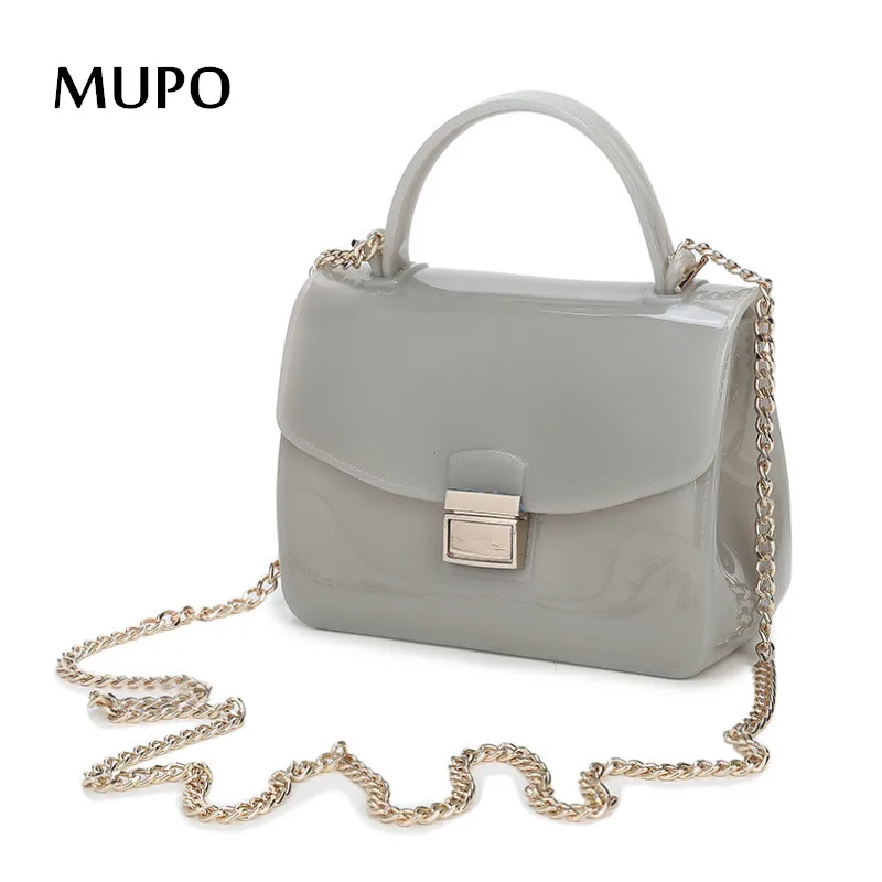 2016 Summer Fashion Furly Candy Mini Chain Bag High Quality PVC Transparent Jelly Beach Bags Rivet