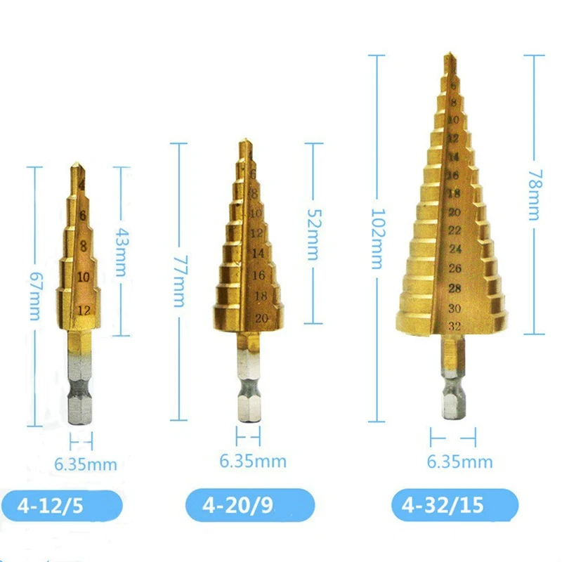 4-12/4-20/4-32 мм HSS спиральный центр-ступенчатое сверло(1 шт карбида вольфрама с покрытием Алюминий Мини-дрель аксессуары Титан шаг сверла по металлу
