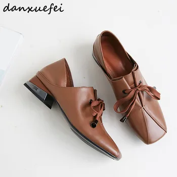 

3 Color plus size 43 women's genuine leather lace-up flats oxfords square toe Flounced female comfortable autumn brogues shoes