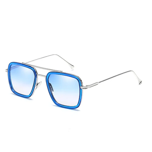 C05 Blue RUGIADA, винтажные Квадратные Солнцезащитные очки Tony Stark, классические металлические солнечные очки Железного человека, линзы с покрытием, очки для вождения, Человек-паук RA1001 - Цвет линз: C05 Blue