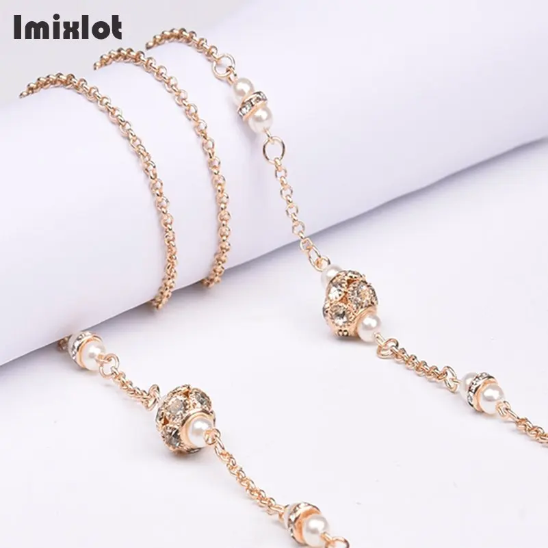 

1pcs Copper String Simulated-pearl Crystal Beads Sunglasses Lanyard Strap Necklace Metal Eyeglass Chain Cord For Reading Glasses