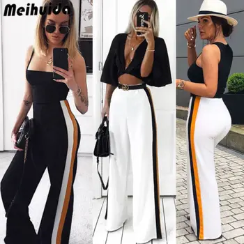 

2018 New Fashion Hot Sexy Charming Womens High Waist Paperbag Wide Leg Striped Trousers Ladies Pants Size 6-14