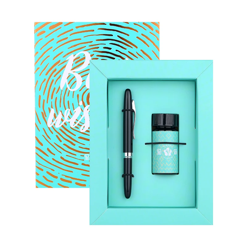 

Nice Short Fountain Pen Ink Bottle Luxury Gift Set 0.38mm Extra Fine Financial Pens for Writing Business Gift with Pretty Box