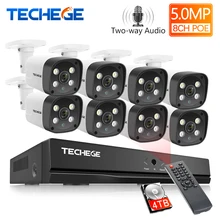 Techege 8CH супер HD 5MP система видеонаблюдения Двухсторонняя Аудио Обнаружение человека Металл водонепроницаемый открытый AI камера CCTV камера система
