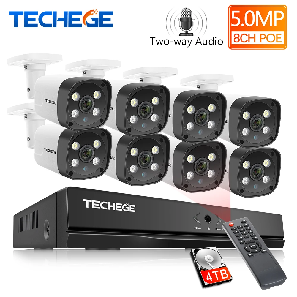 Techege 8CH Super Hd 5MP Sistema di Sorveglianza Audio a Due Vie Umani di Rilevamento in Metallo Im
