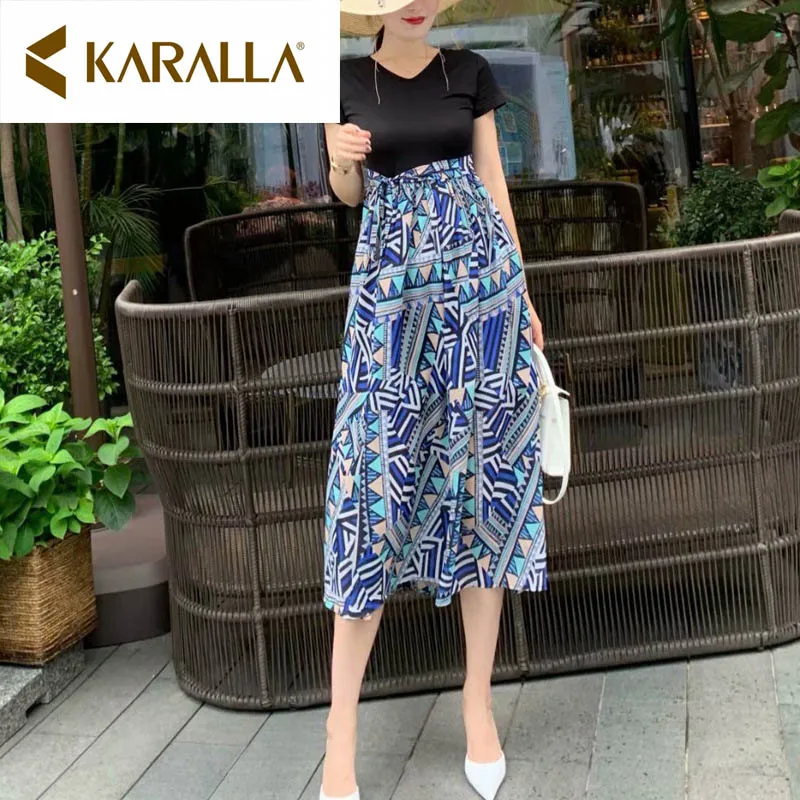 Summer Vintage Chiffon Knee-Length Dress Patch Work Geometric Print Dresses Elegant Women Short Sleeve Slim Dress L0157 - Цвет: Picture
