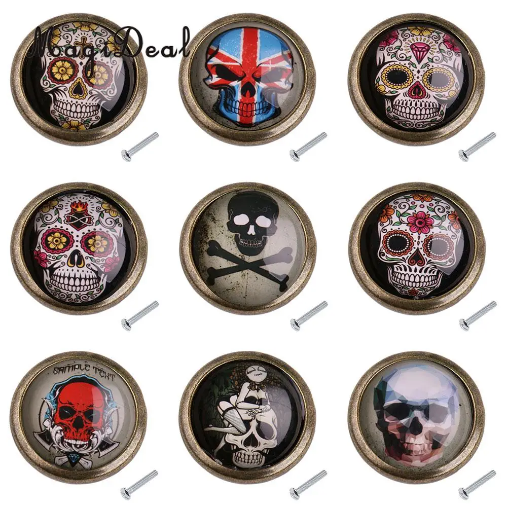 

MagiDeal Furniture Handles Retro Skull Print Wardrobe Cabinet Door Cupboard Drawer Pull Handle Knob Home Decoration