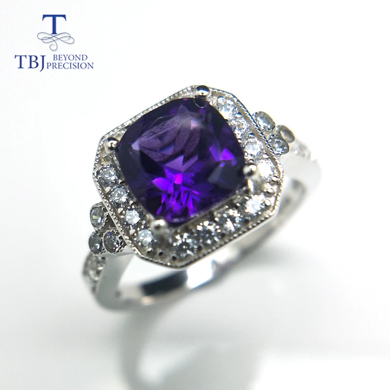 

TBJ,Hot sales natural africe amethyst quartz special ring in 925 sterling silver precious stone jewelry for women with gift box