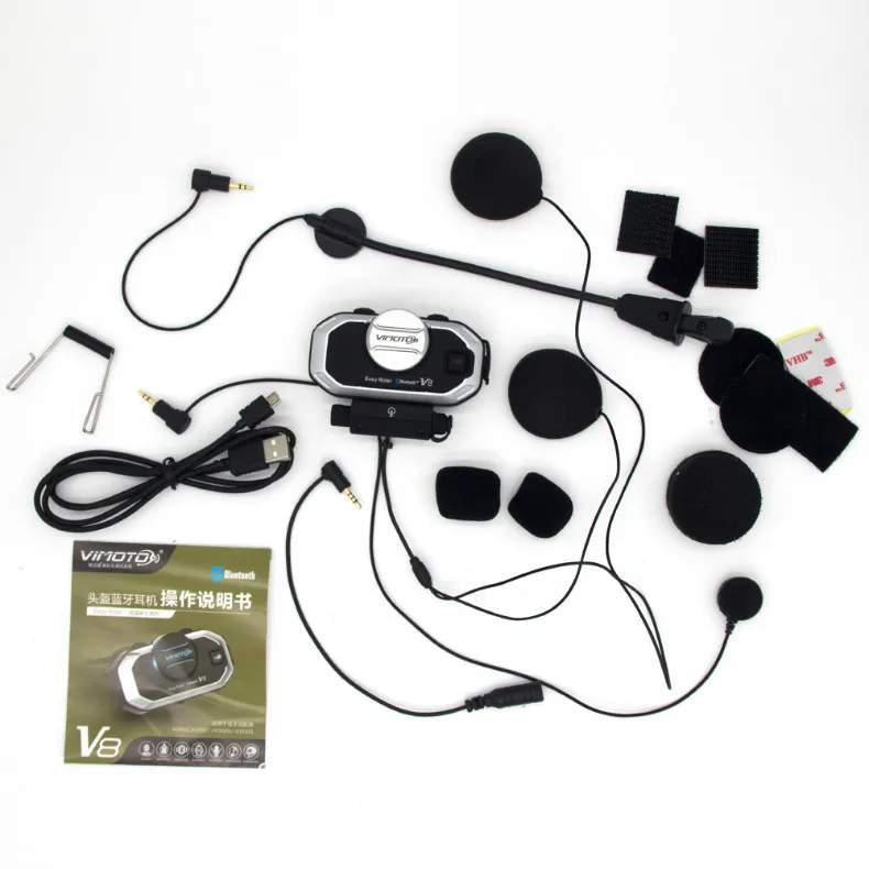 Motorcycle Helmet Bluetooth Headset Vimoto V8 850mAh Multi-function BT Interphone Motorbike Stereo Headphones for Two Way Radios (17)