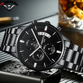 

Black Men Watch Waterproof Stainless Steel Bracelet Chronograph Wristwatch Dress Mens Watches Quartz Top Brand Luxury Watch Men