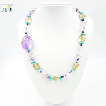 

Natural Stone Clear Quartz ,Lemon Quartz ,Amethysr,Amazonite with 925 Sterling silver Clasp Necklace Fashion Women Jewelry
