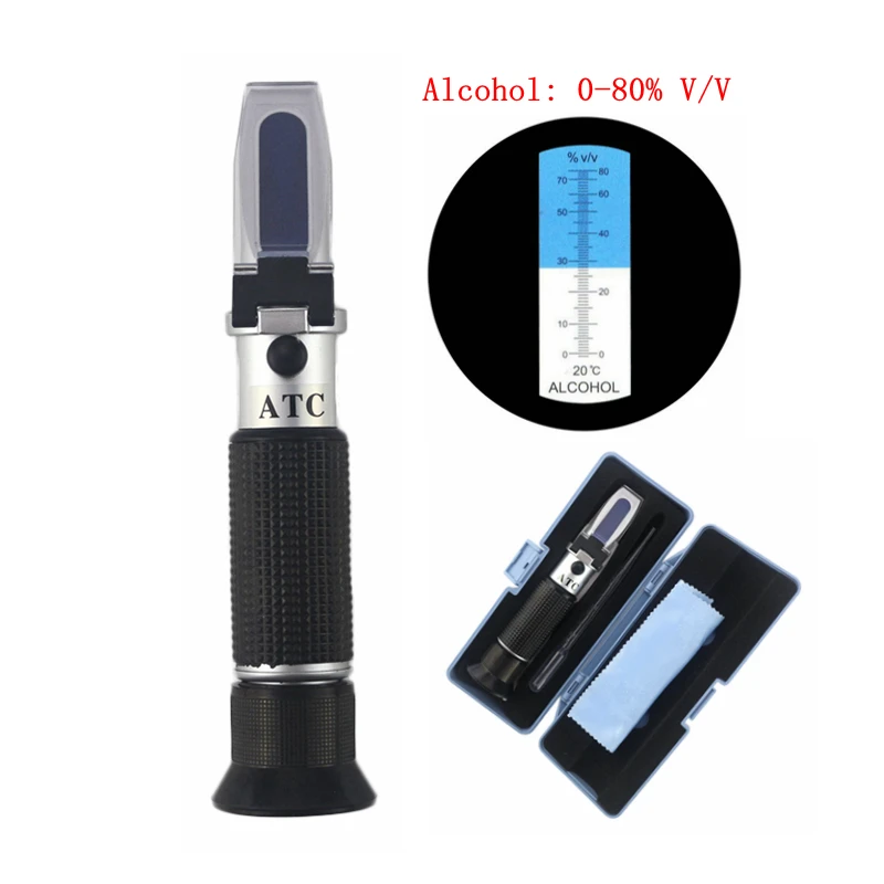 Portable Alcohol Content Tester 0 80 V/V ATC Refractometer Wine Liquor
