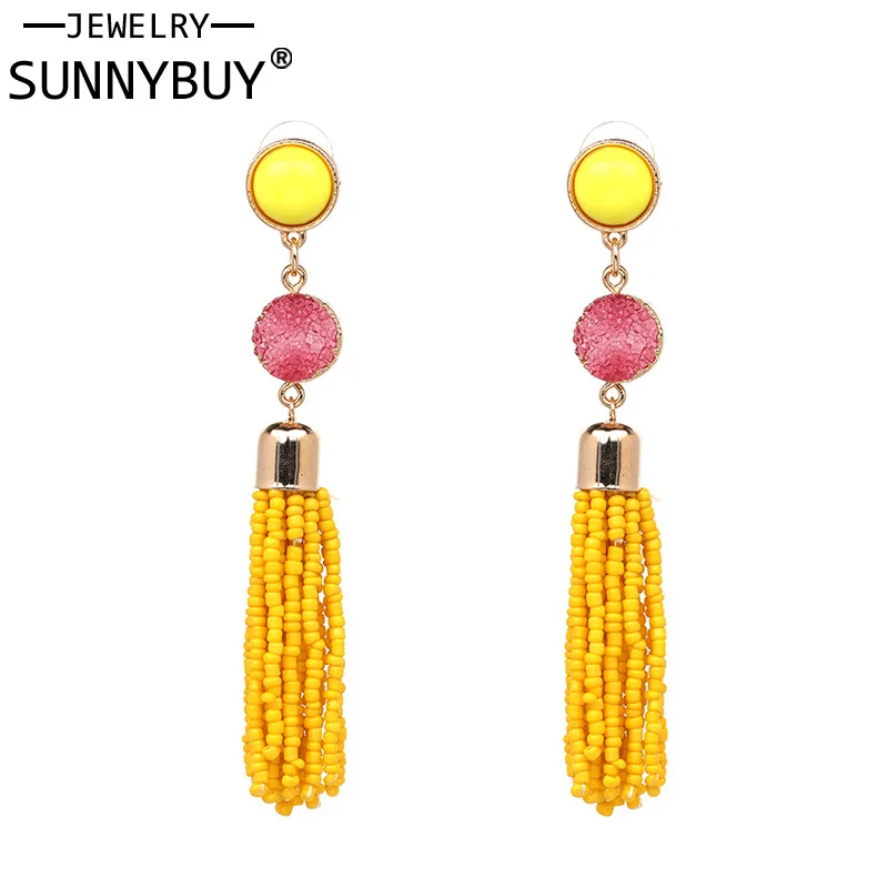 2018 Crystal Beads Earrings for Women 4.13 Inch Long Tassel Black Pink New Statement Jewelry Fashion Drop | Украшения и