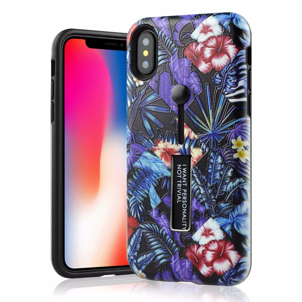 

For iPhone XS Max case Colorful Retro Fresh Plant Flower Hide Stand Case For iPhone XR X 6 6s 7 8 Plus Bracket Holder Ring Case