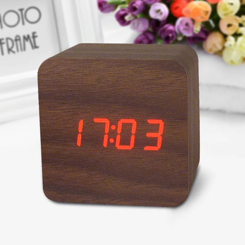 Деревянный светодиодный цифровые часы-будильник Голосовое управление