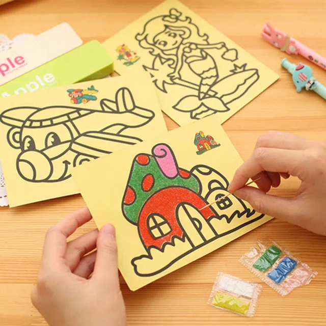 10Pcs Children Drawing Toys  Sand Painting Pictures Kid DIY Crafts Education Toy for Boys Girls Schedule Sticker Cartoon Pattern 1