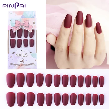 

24 Pcs/Set Frosted Matte Reusable False Nails 5 Color Mixed Size Designs Full Nail Tips Press On Fake Nail Ballet Manicure Tools