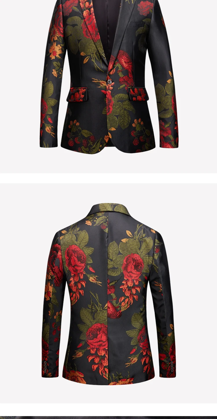 Floral Printed Men's Suit Jacket Wedding Party Dress blazer Slim Fit Blazers Business Casual Man Suit Blazers Big Szie M-6XL