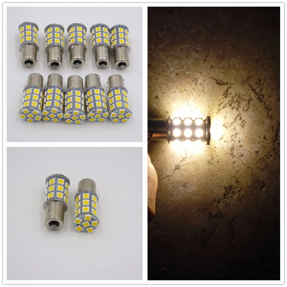 10 X теплый белый 27 SMD светодиодный 1156 BA15S P21W 1141 RV Кемпер трейлер внутренние