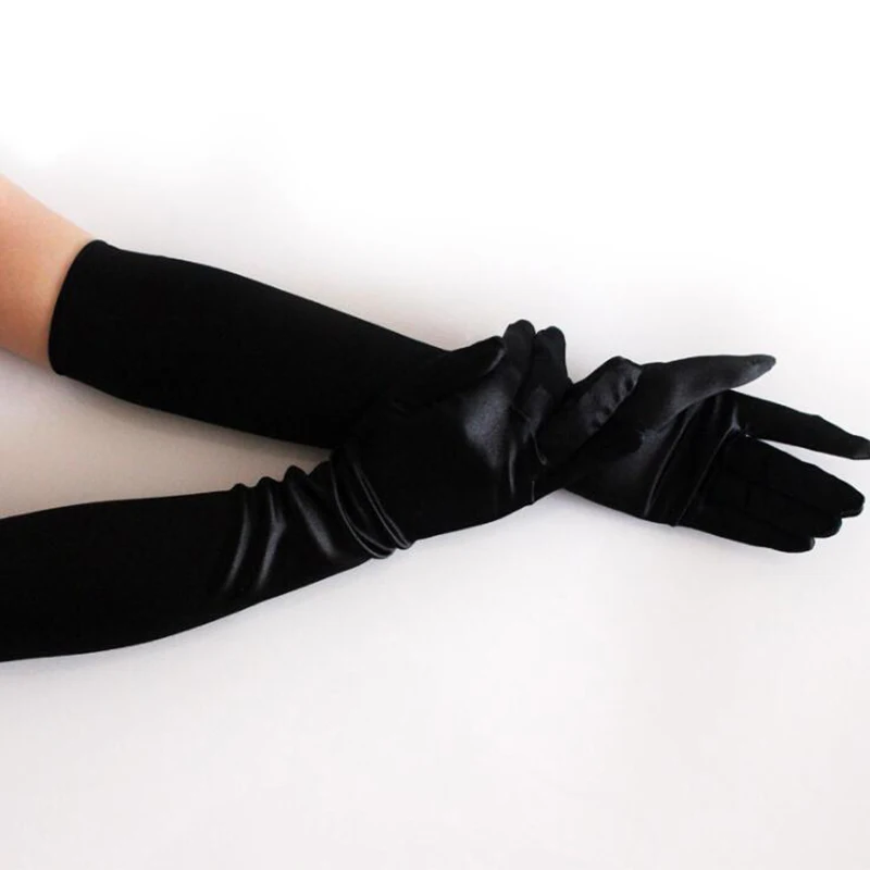 

New Arrival Women's Over Elbow Gloves Sexy Black White Red Long Satin Stretch Gloves for Ladies Girls hand gloves ZY9002