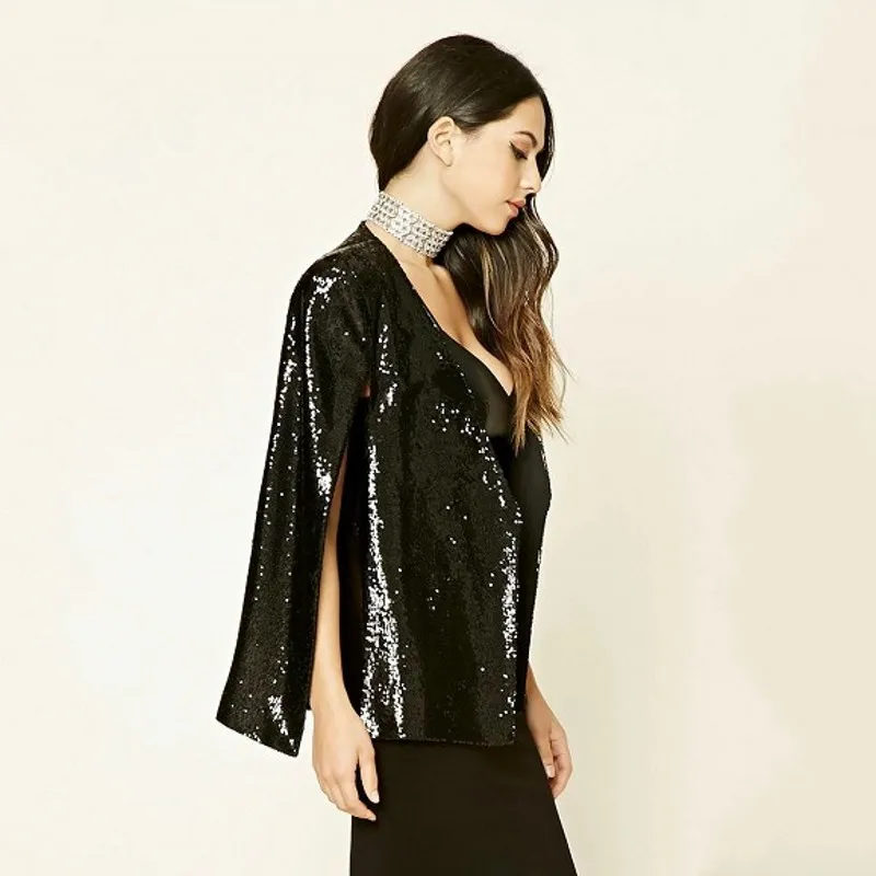 Женская мода Sequine куртка черная Женская плащ с вышивкой Блейзер Куртка вечерние Вечеринка танец Кардиган Блейзер сценическая одежда