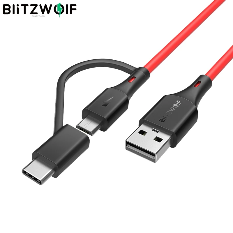 BlitzWolf BW-MT3 type C Micro USB 5 в 3 А 2 в 1 кабель передачи данных для быстрой зарядки для samsung Galaxy S10 9 для huawei mate 20 Pro 3 фута 6 футов