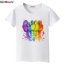 BGtomato T shirt colorful birds rainbow tshirt Beautiful art work