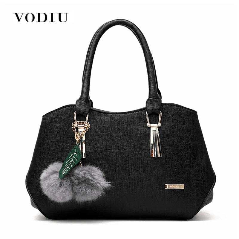 0 : Buy Handbags Women Leather Shoulder Messenger Bag Hair Ball Sling Bag Large ...