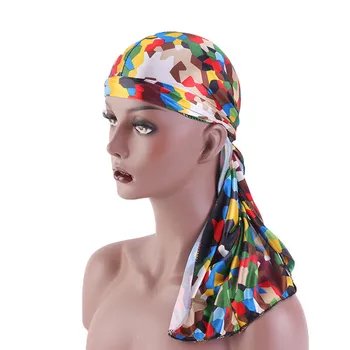 

2019 print band Long-tailed pirate hat Stretch Turban Ruffle Hair Hats Beanie Bandanas Scarf Head Wrap Headwear for Adult 34