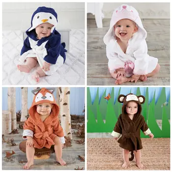 

2016 Infant Baby Boy Girl Animal Baby Bathrobe Baby Hooded Bath Towel Toddler Kids Bathing Honey Baby