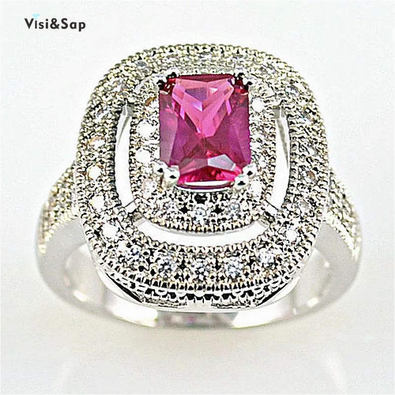 

Visisap Luxury Icedout Full Stone Rings for Women Geometric Red Zircon Lady Engagement Ring Supplier Accessories Wholesale R045