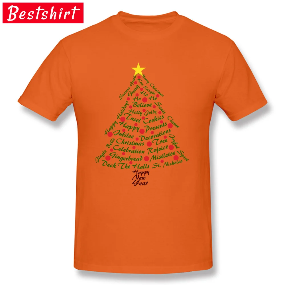 O Neck Typography Christmas Tree All Cotton Man T-Shirt Summer Short Sleeve Tops Shirt Coupons Printed Tops Shirts Typography Christmas Tree orange