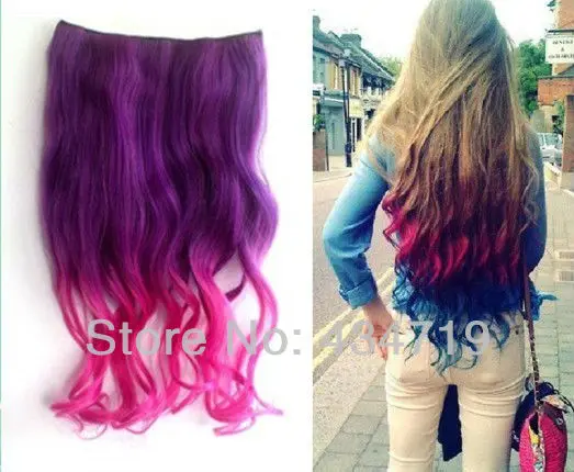 Party Funny Ombre Dip Dye Color Clip In Hair Extension 45 50cm Purple To Red Loose Curl For Fashion Girls Hs 010