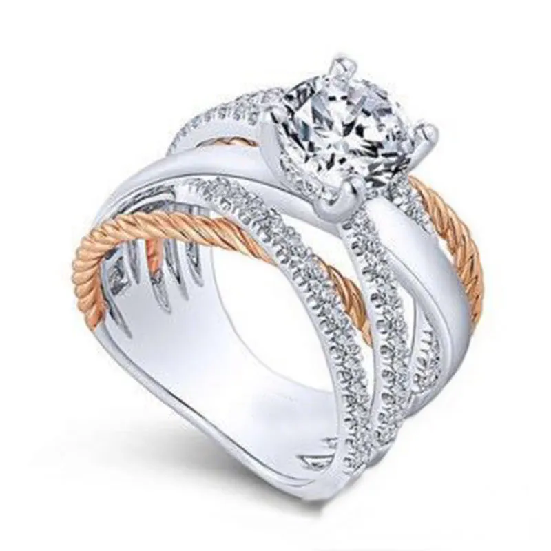 

Creative geometric lines interlaced rose gold two-tone ring ring female size 5 6 7 8 9 10 11 12