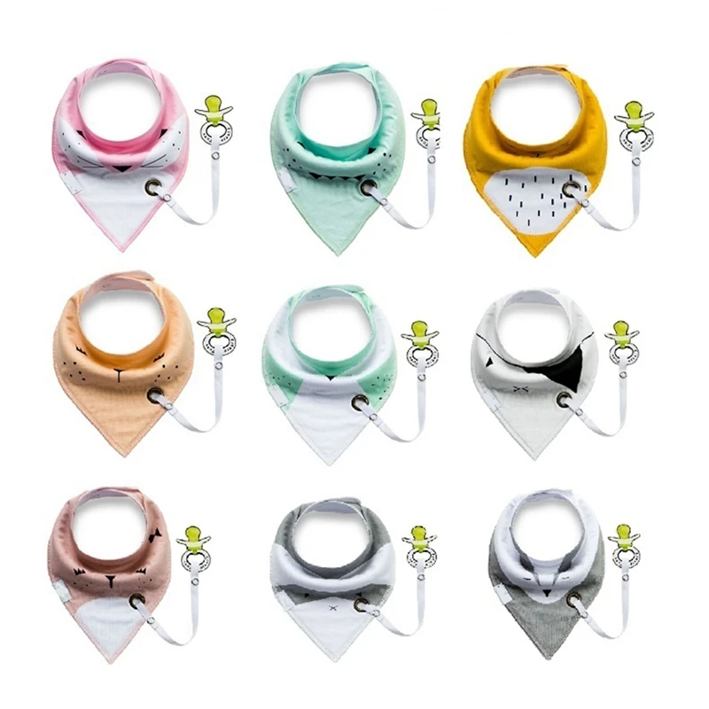 

Top Quality 10 Styles Triangular Cotton Blend Bibs Infant Baby Toddler Saliva Pacifier Clip Feeding Accessories