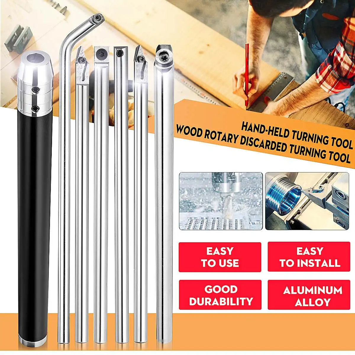 

Wood Turning Tool Chisel Changeable Carbide Insert Cutter Round Shank Tip Lathe Set Aluminum Alloy Woodworking Tool