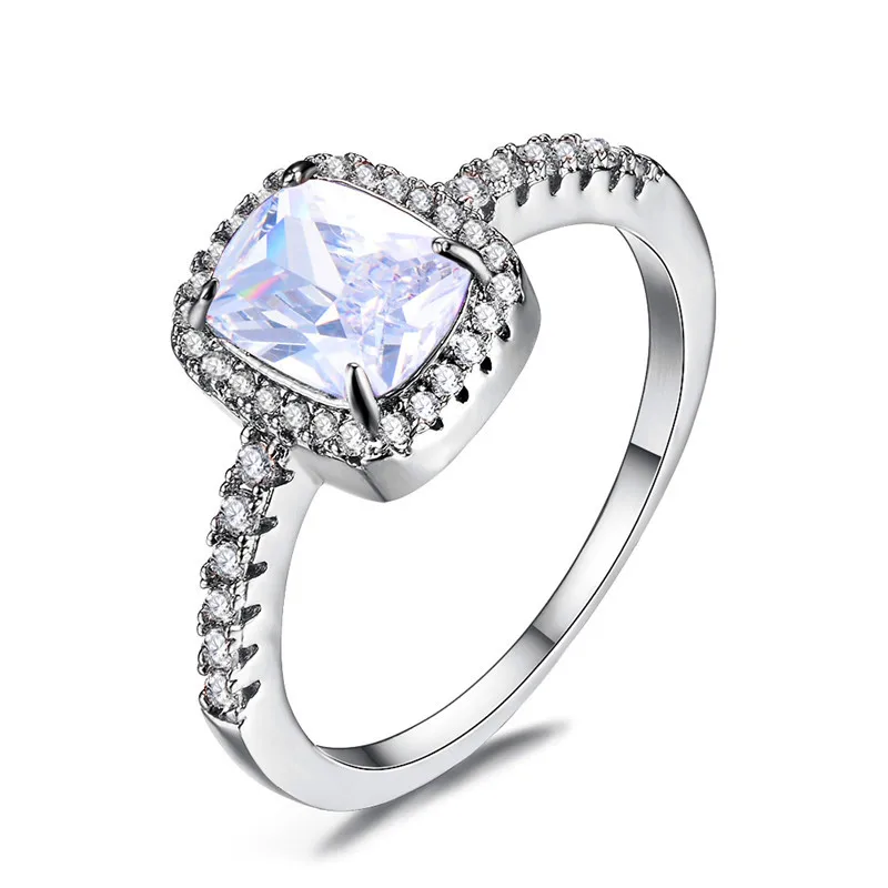JUNXIN, роскошное голубое/зеленое/фиолетовое/Белое квадратное кольцо, модное, четыре когтя, обручальное кольцо для женщин, 925 серебро, ювелирный камень, кольцо - Цвет основного камня: White